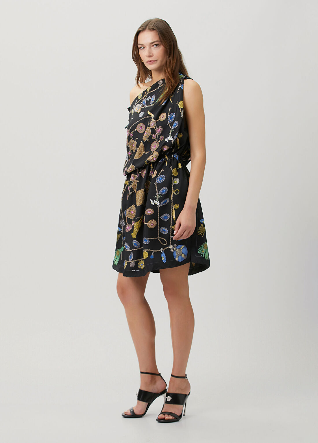 Versace Siyah Desenli Mini İpek Elbise görsel 2