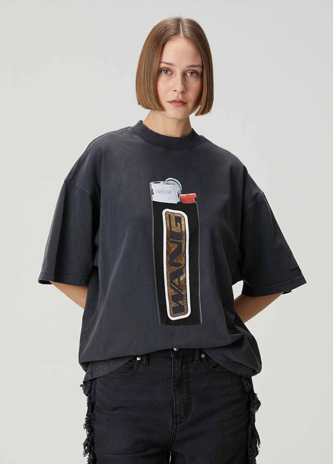 Alexander Wang Antrasit Baskılı T-shirt