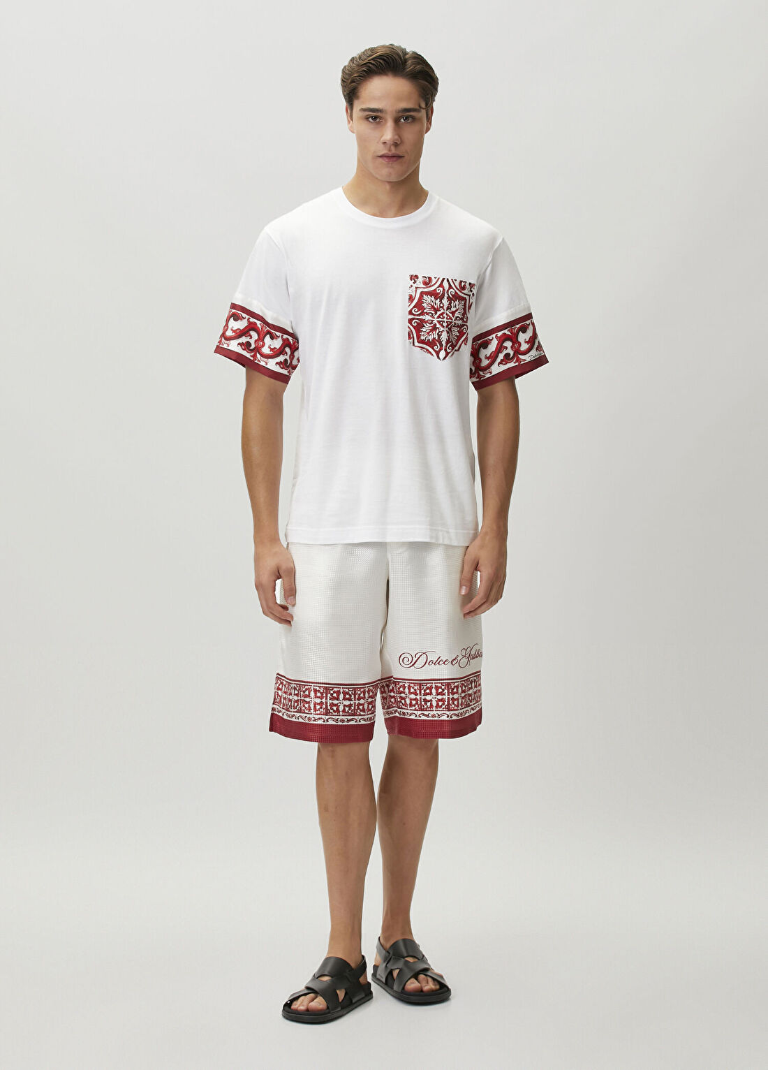 Dolce&Gabbana Beyaz Kırmızı İpek Bermuda
