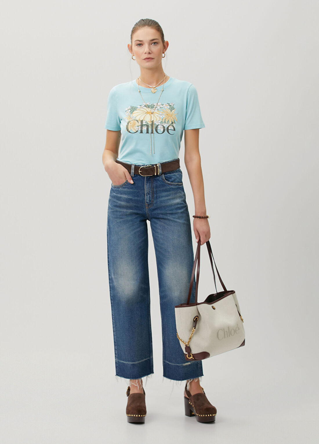 Chloe Mavi Logo Baskılı T-shirt görsel 2