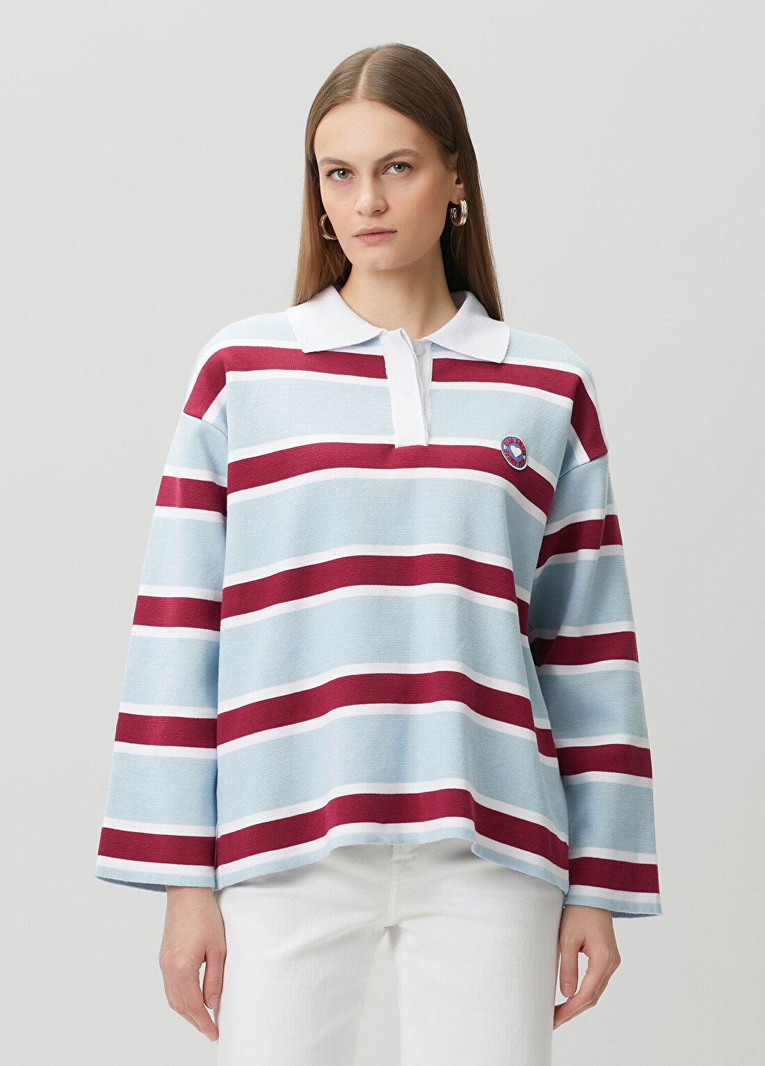 Giada Benincasa Mavi Bordo Çizgili Polo Sweatshirt