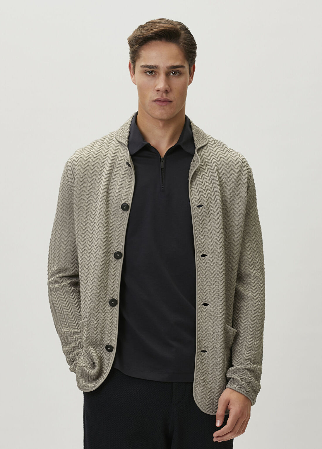 Giorgio Armani Bej Zikzak Desenli Triko Ceket