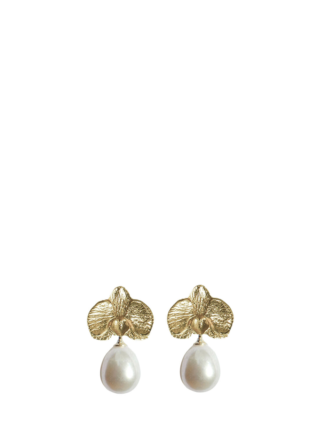 Alegoria Jewellery Orkide İnci 925 Ayar Gümüş Üzeri 24 Ayar Altın Kaplama Kadın Küpe