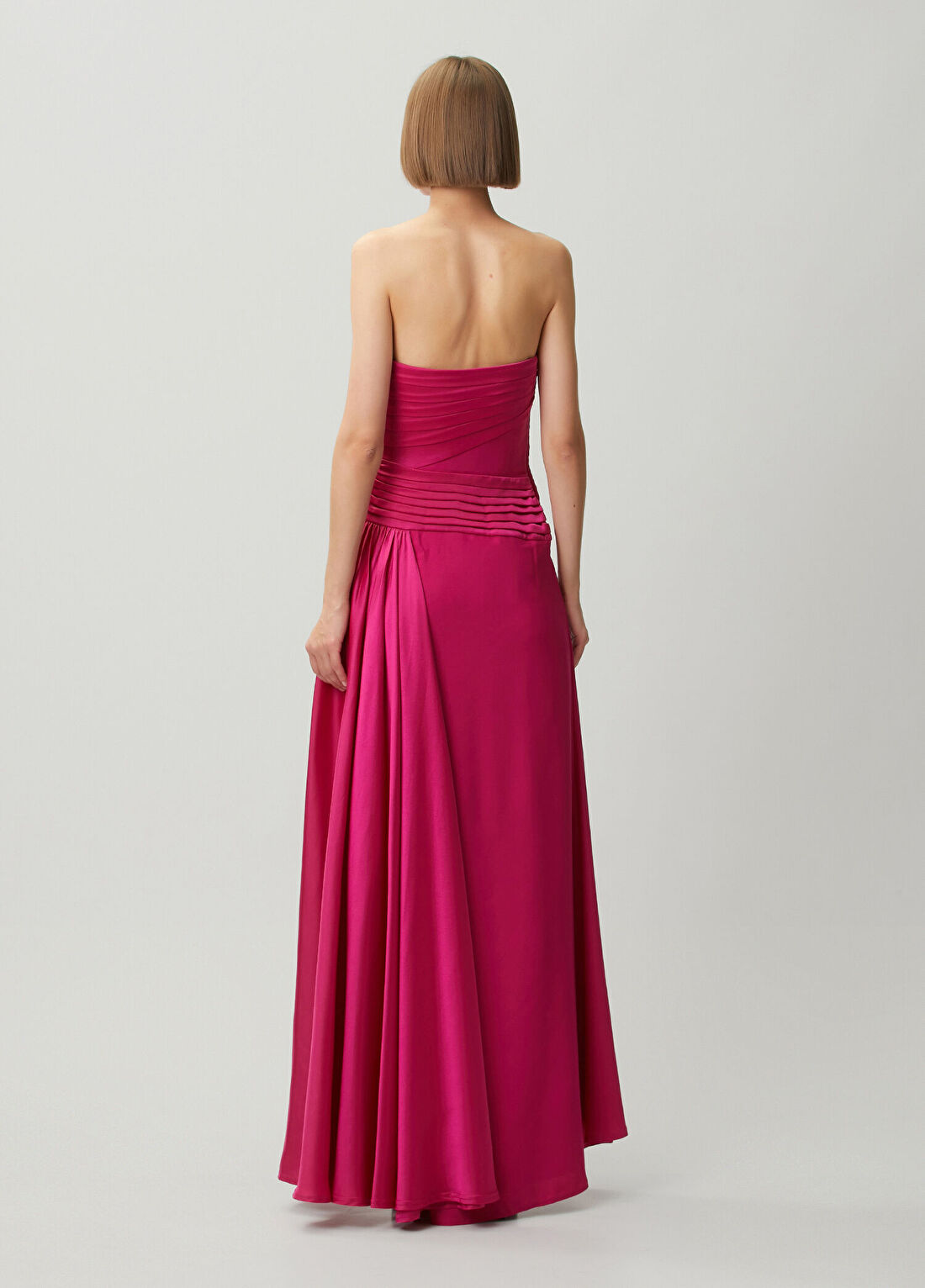 Tadashi Shoji Cassera Fuşya Straplez Maksi Abiye Elbise görsel 4