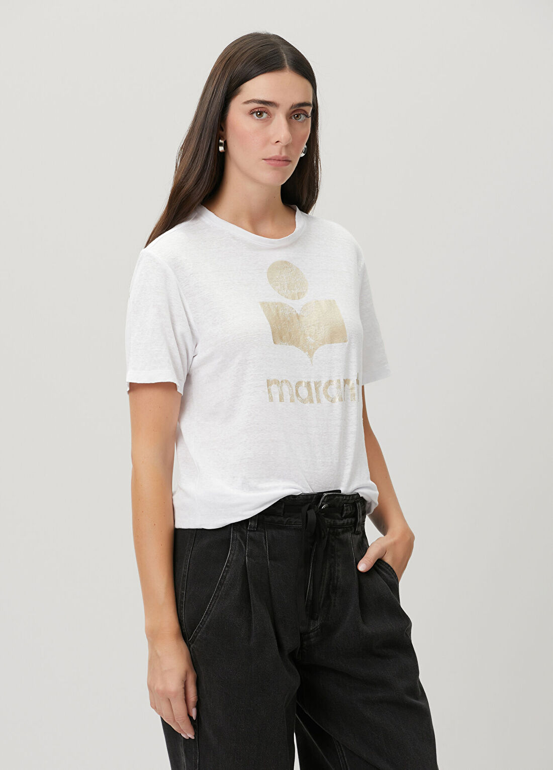 Marant Etoile Zewel Beyaz Gold Keten T-shirt görsel 3