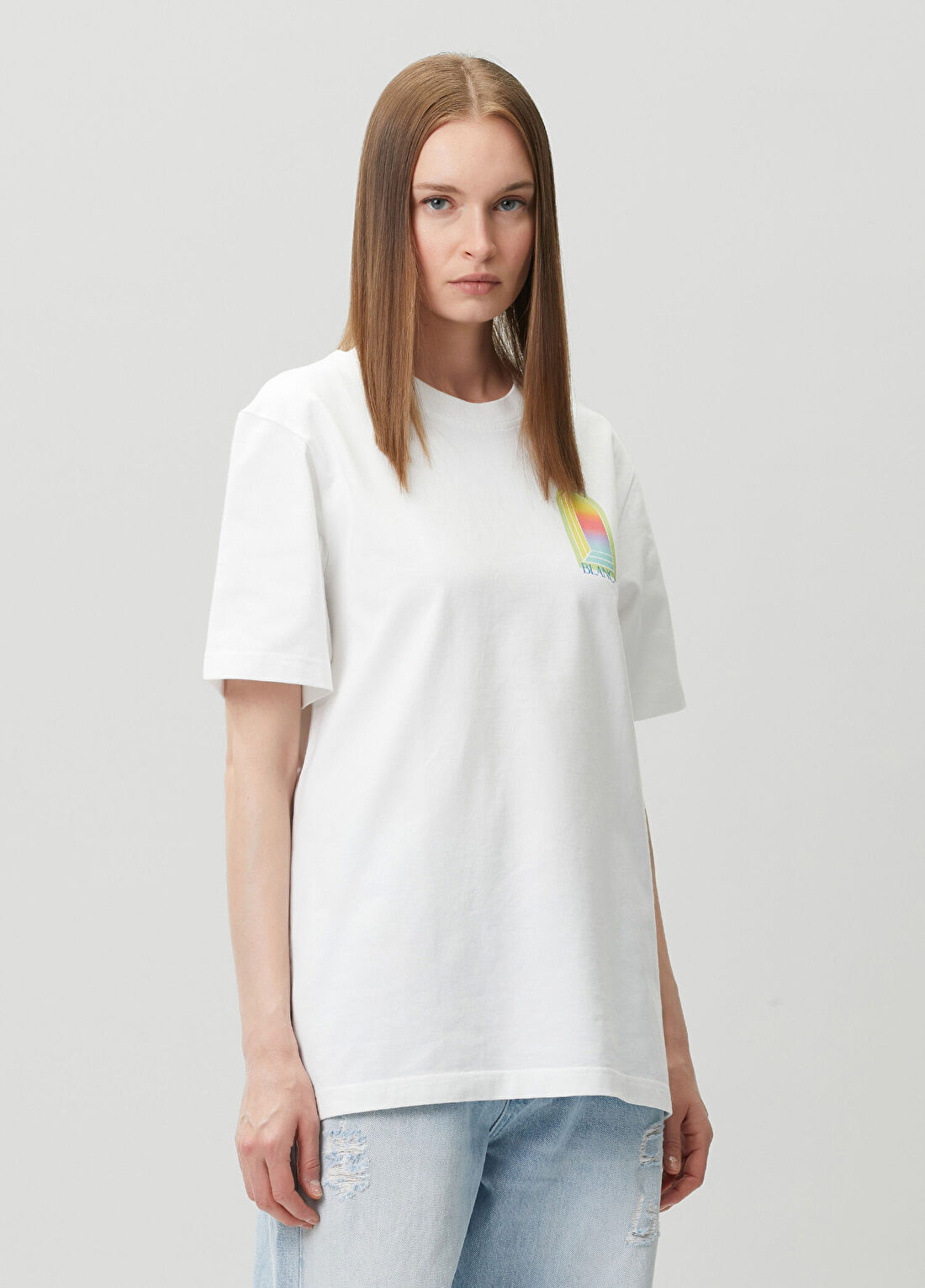 Casablanca Beyaz Logolu T-shirt görsel 3
