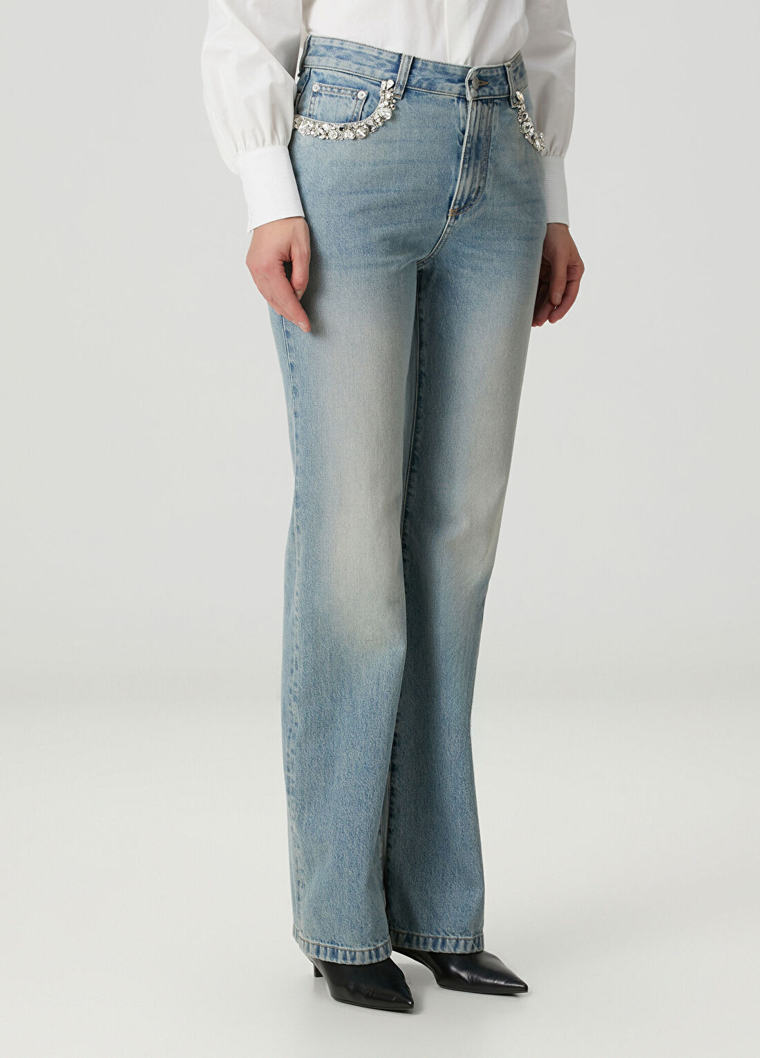 McQueen Mavi Taşlı Jean Pantolon görsel 3