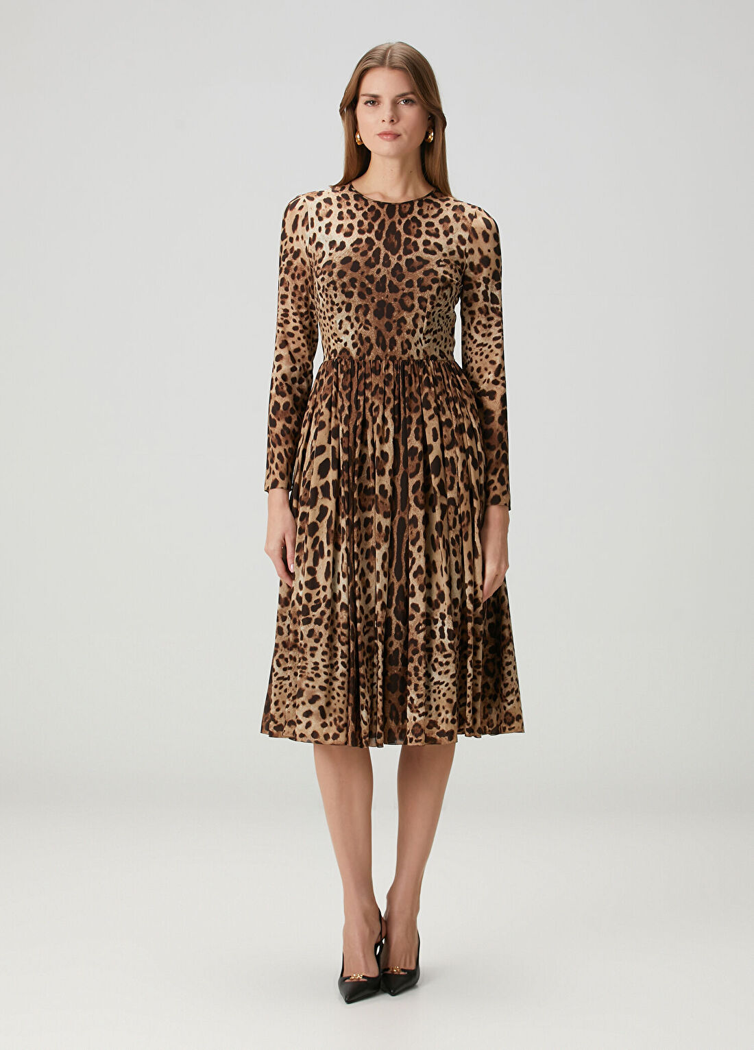 Dolce&Gabbana Leopar Desenli Midi İpek Elbise görsel 2