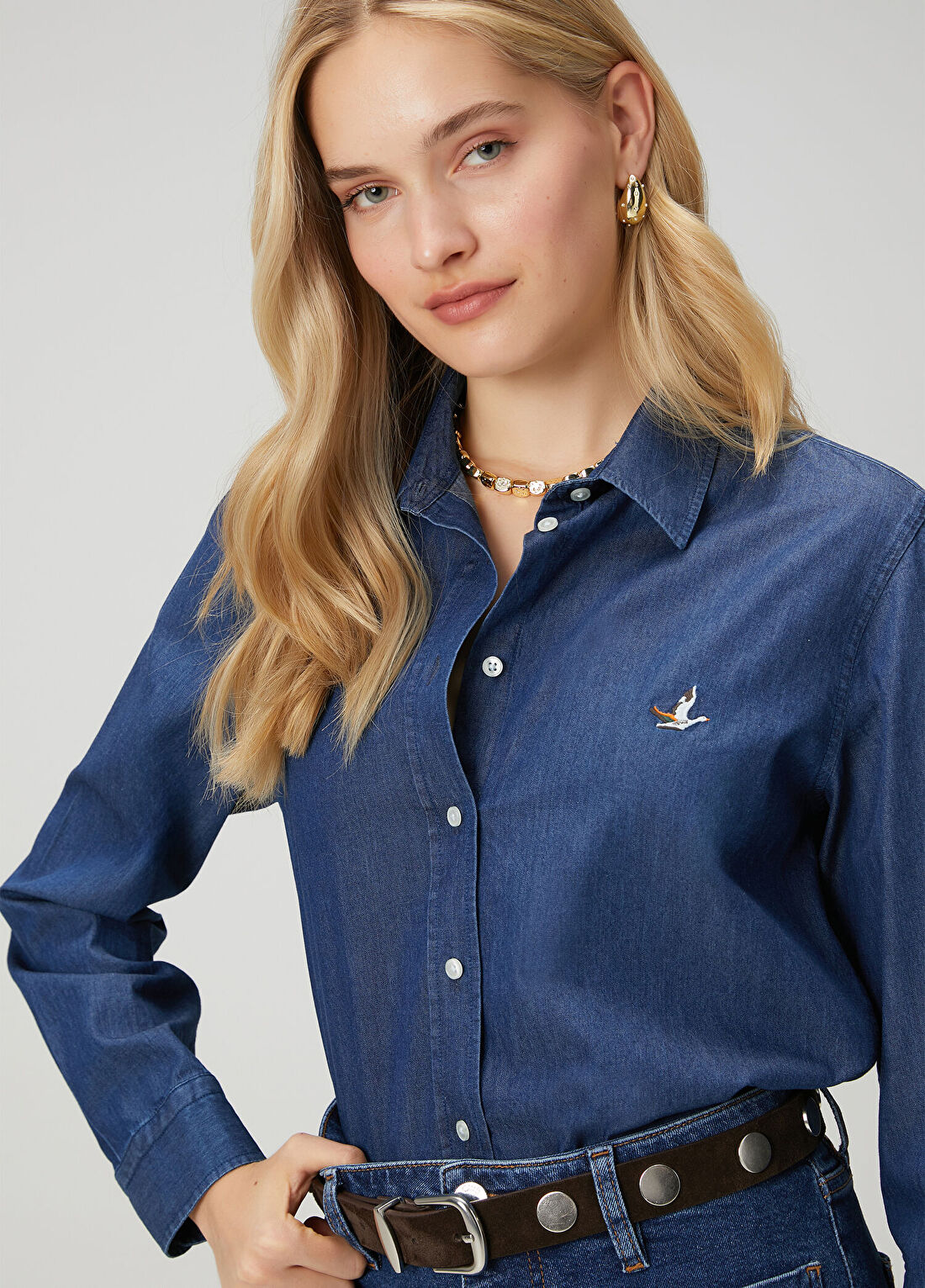Beymen Club Koyu Mavi Basic Denim Gömlek görsel 2