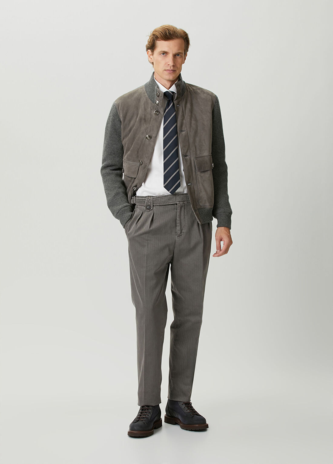 Brunello Cucinelli Koyu Gri Pilili Pantolon