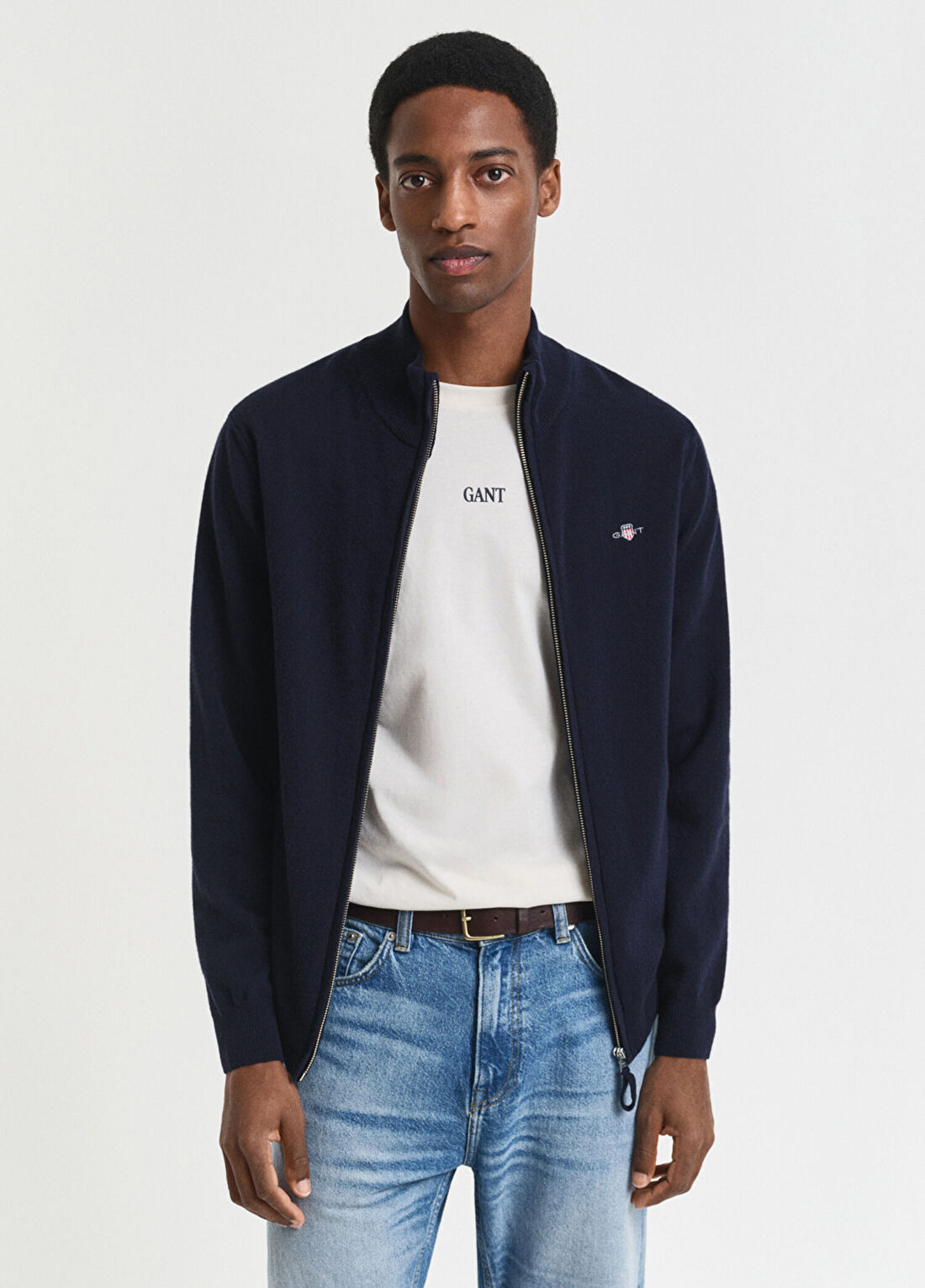 Gant Lacivert Yün Fermuarlı Regular Fit Erkek Hırka