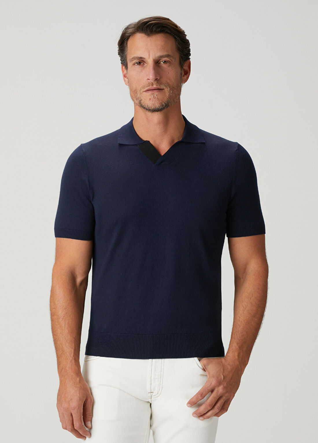 Canali Lacivert Polo Yaka Kısa Kollu Triko