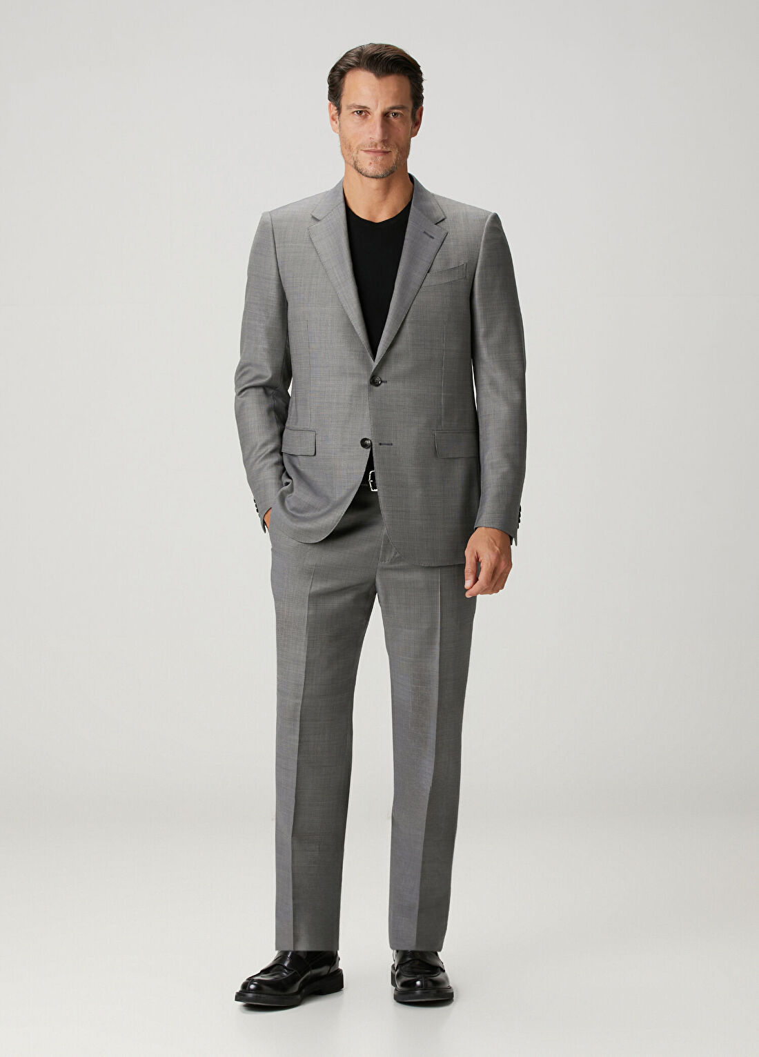 Zegna Gri Mikro Desenli Yün Takım Elbise