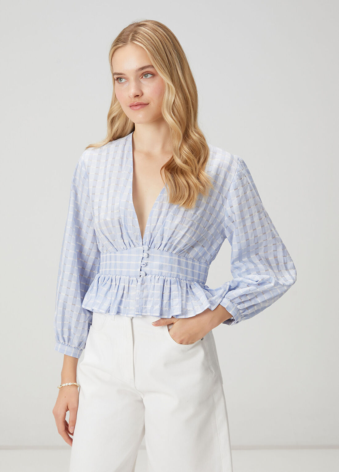 Beymen Club Açık Mavi Peplum Detaylı Gömlek görsel 4