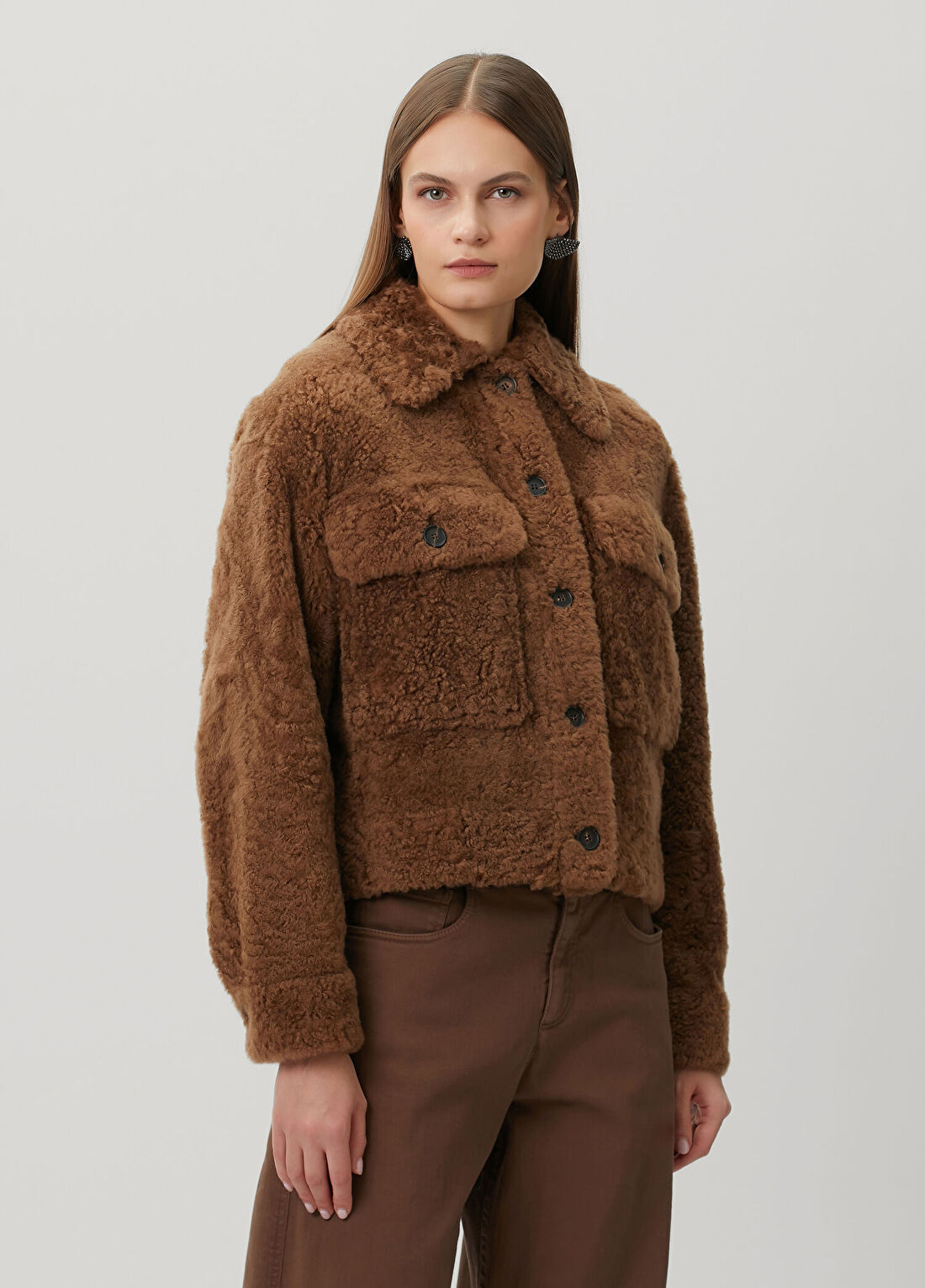 Brunello Cucinelli Kahverengi Shearling Deri Ceket görsel 3