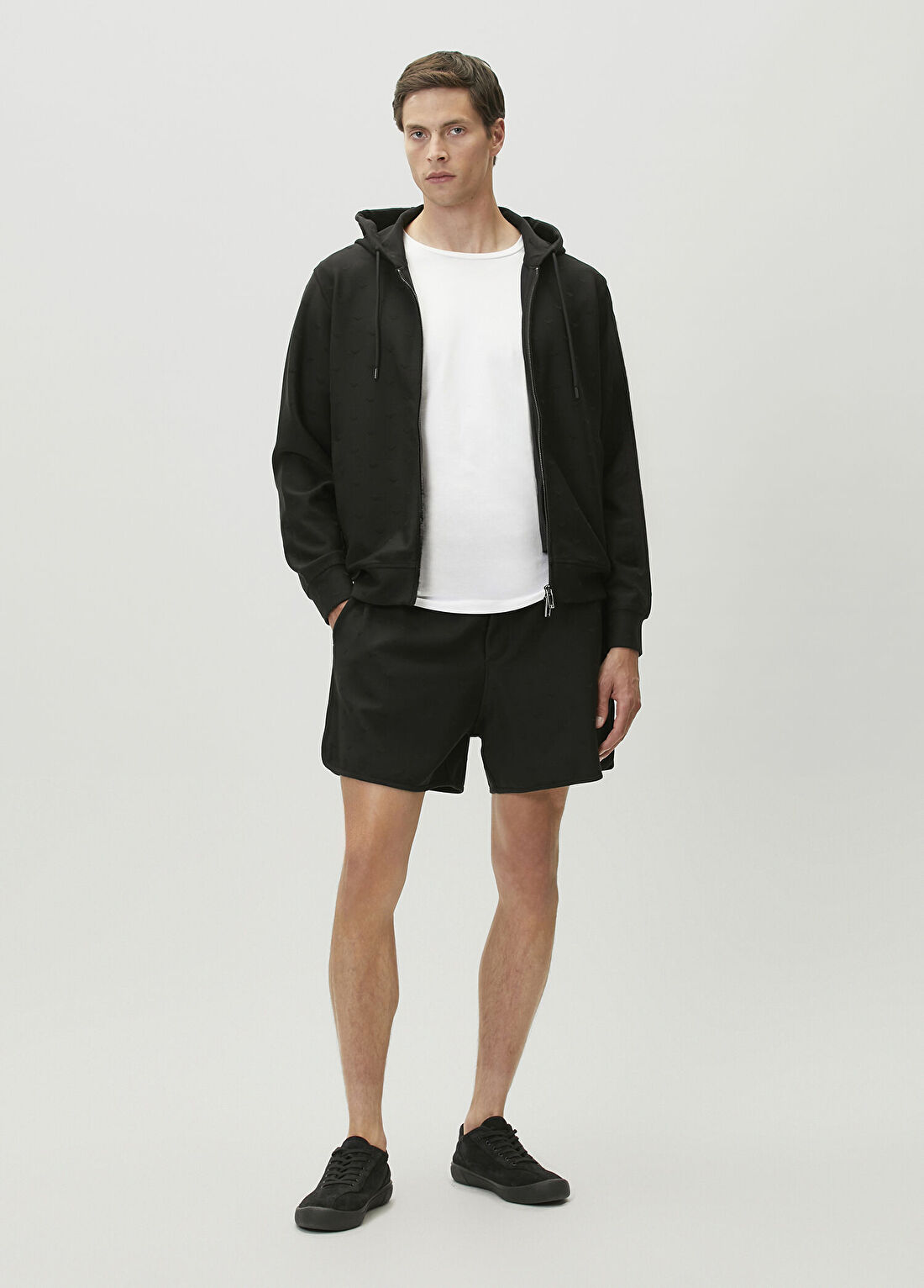 Emporio Armani Siyah Logo Desenli Bermuda