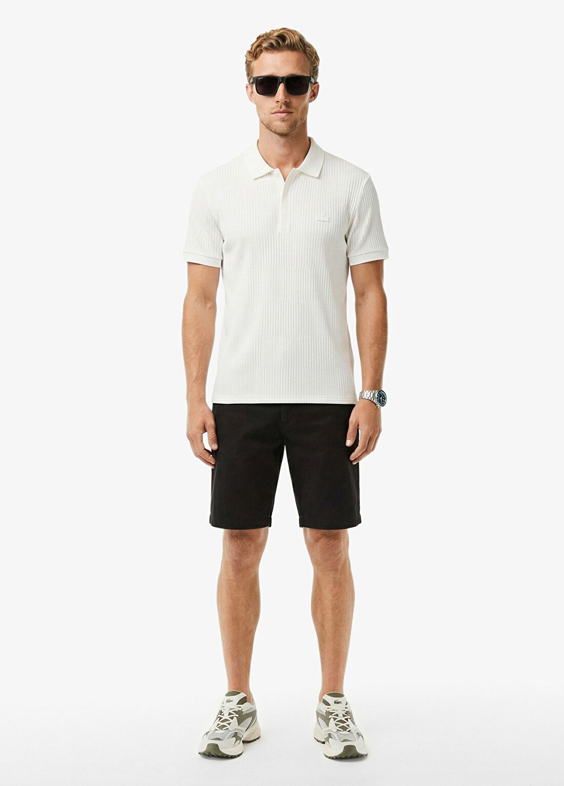 Lacoste Beyaz Regular Fit Çizgili Polo Yaka Kısa Kollu Erkek T-Shirt görsel 3