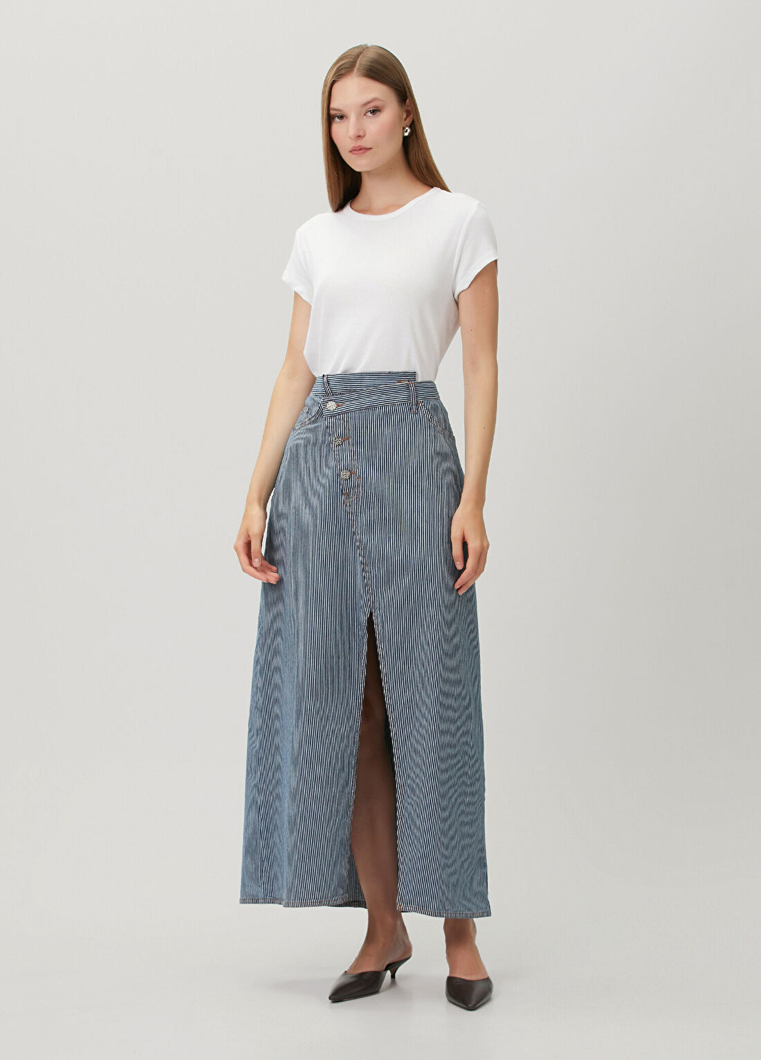 Baum Und Pferdgarten Sigge Mavi Çizgili Maksi Denim Etek