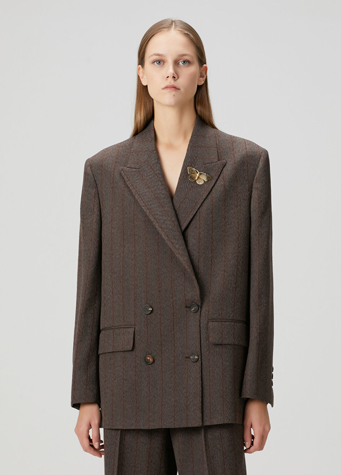 Golden Goose Journey Koyu Kahverengi Kruvaze Yün Blazer