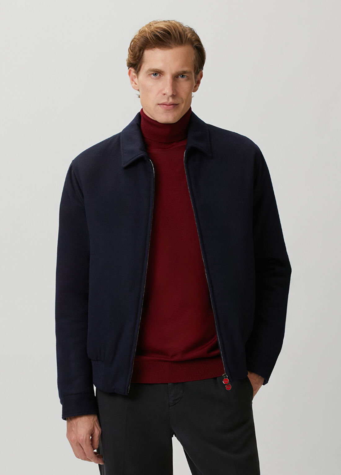 Kiton Lacivert Yün Bomber Mont