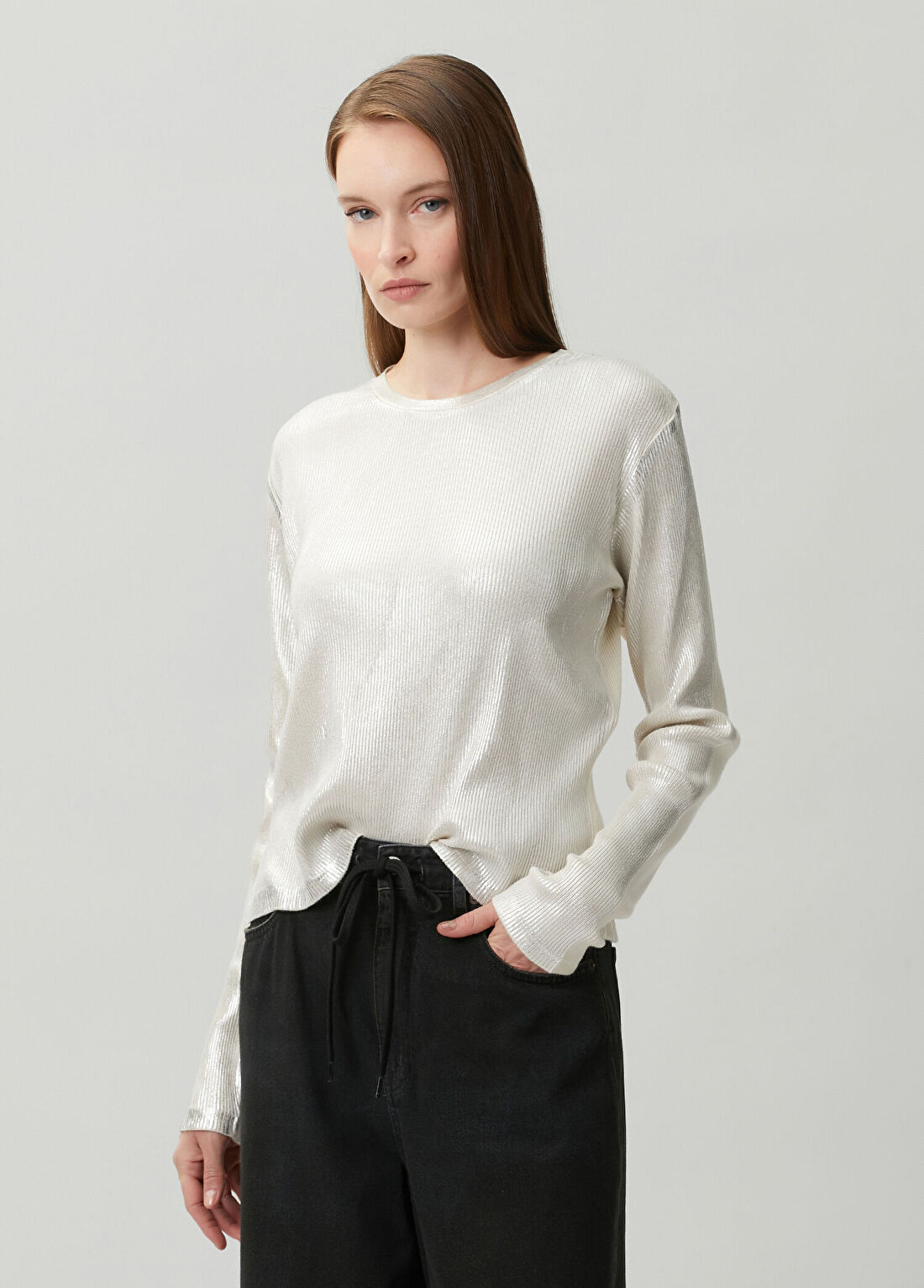 Maison Margiela Kırık Beyaz Ribli Uzun Kol T-shirt