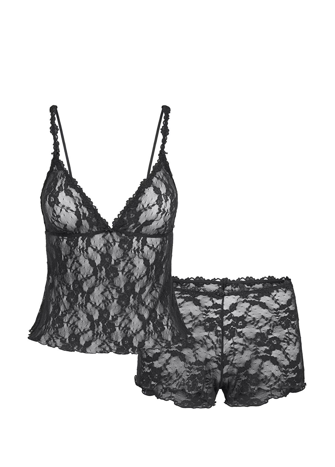 Skims Stretch Lace Siyah Üçgen Cami ve Şort Set