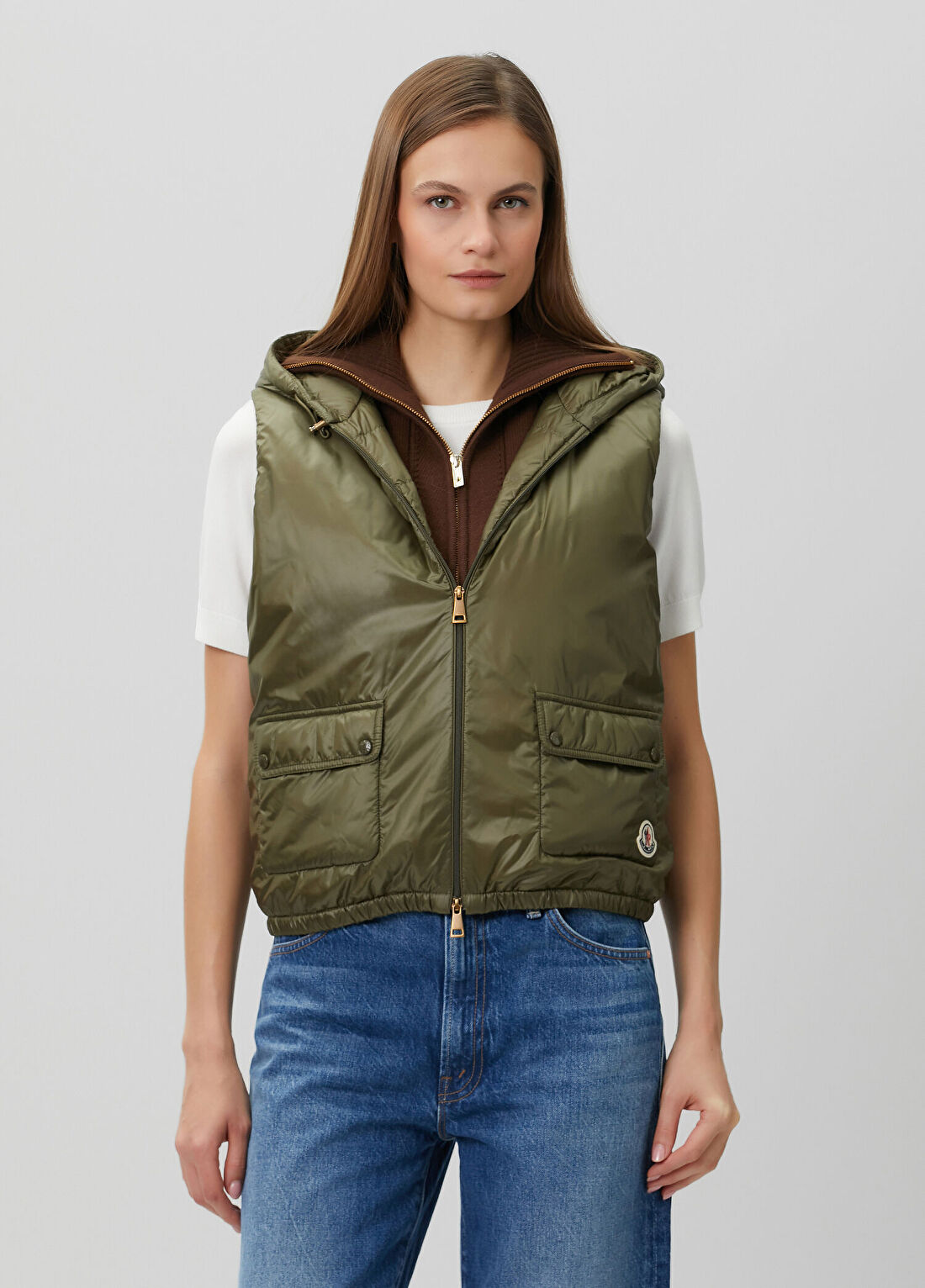 Moncler Lansette Haki Kapüşonlu Yelek