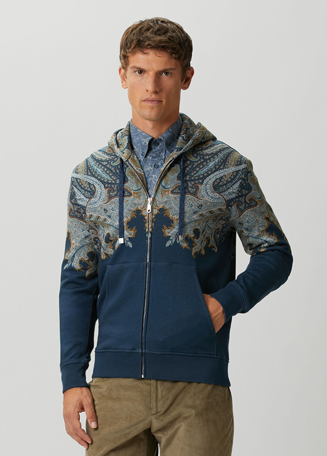 Etro Koyu Mavi Kapüşonlu Etnik Desenli Sweatshirt