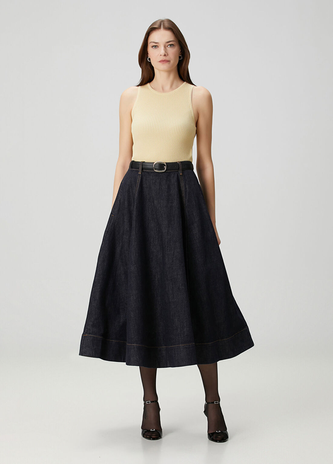 Self Portrait Indigo Midi Denim Etek