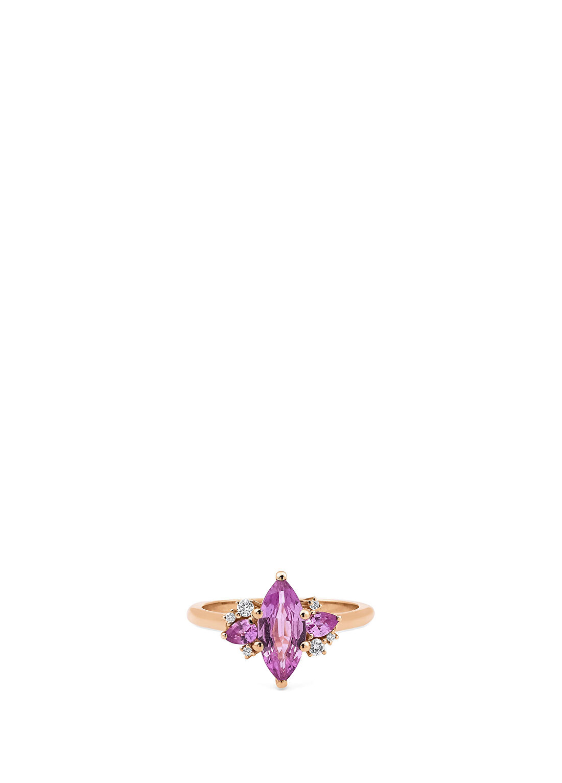 Mov Diamond Pembe Safir ve Pırlanta Taşlı 14 Ayar Rose Altın Kadın Yüzük