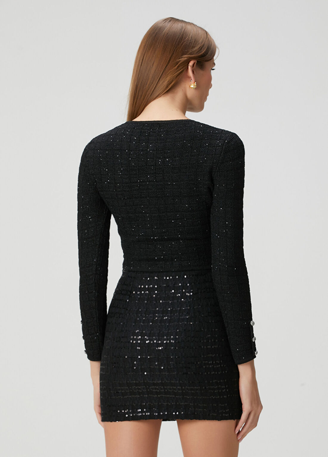 Alessandra Rich Siyah Crop Tweed Hırka görsel 4