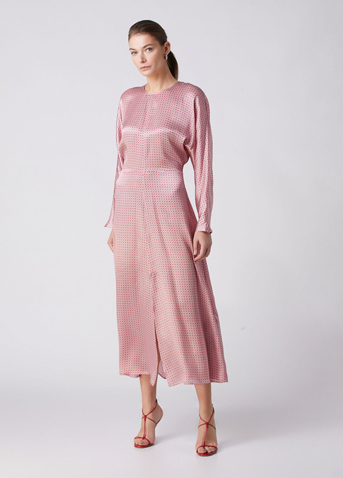 Beymen Collection Pembe Desenli Midi İpek Elbise