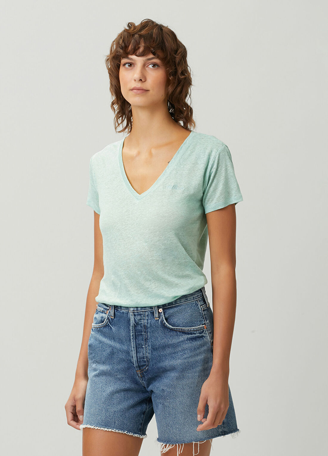 MC2 (Saint Barth) Eloise Yeşil Keten T-shirt görsel 3
