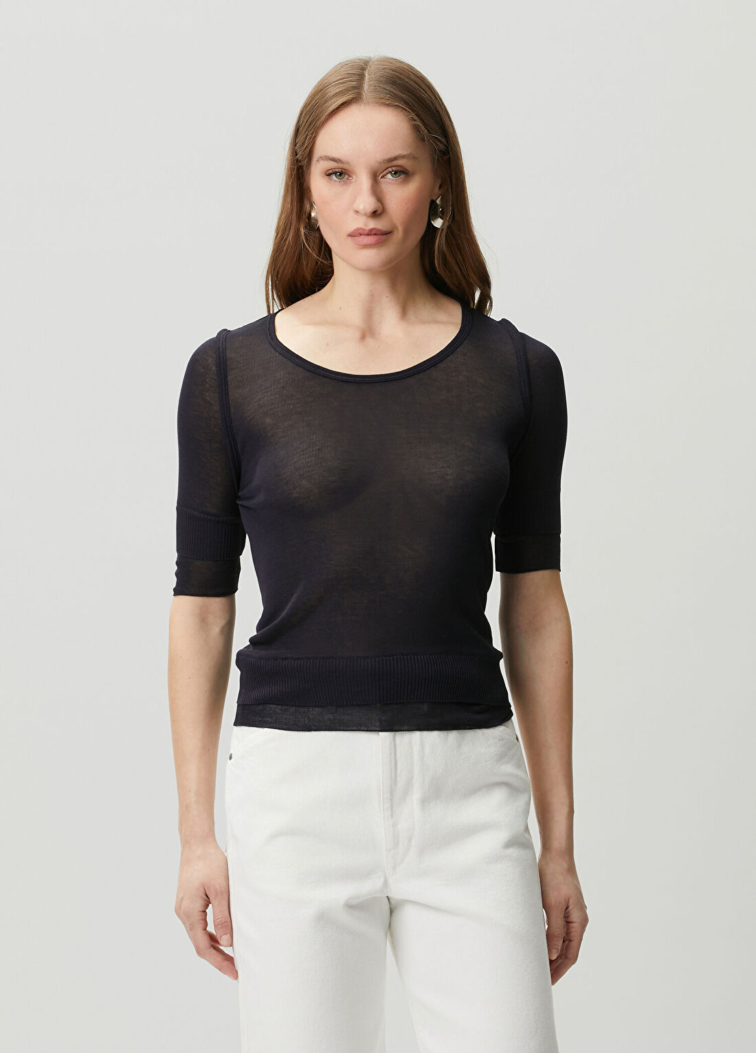 Lemaire Lacivert Transparan Dokulu T-shirt