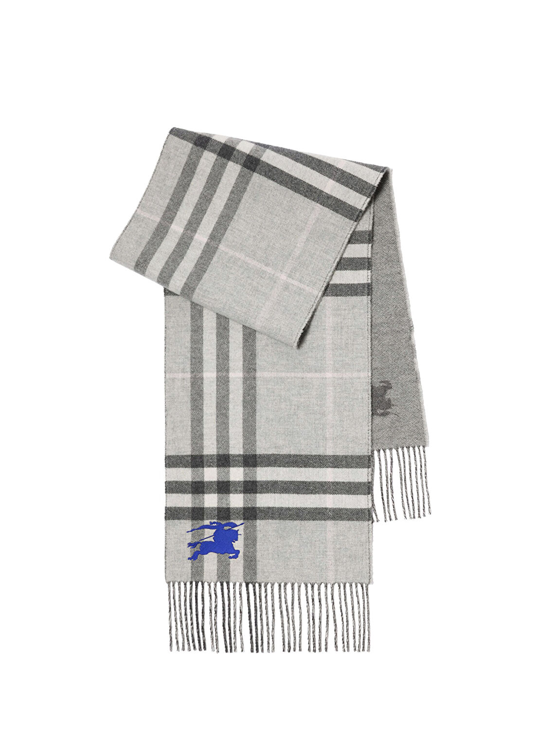 Burberry Ekd Jacq Desenli Gri Kaşmir Çift Taraflı Kadın Atkı