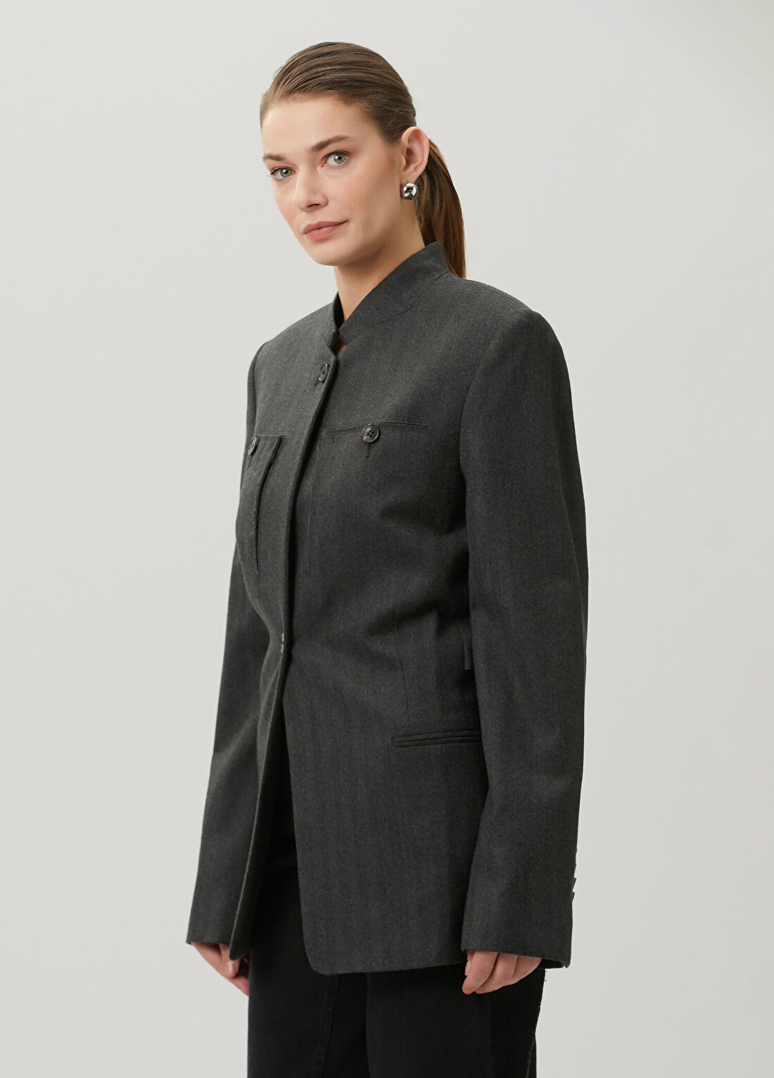 Litkovska Koyu Gri Yün Blazer görsel 3