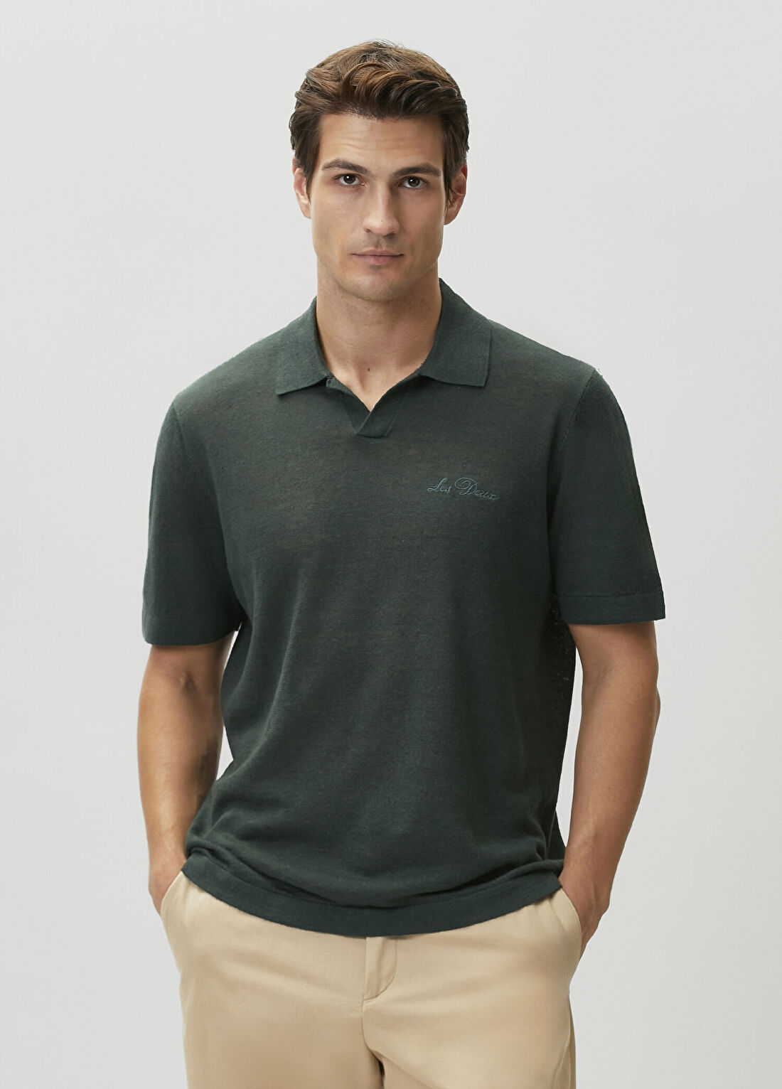 Les Deux Yeşil Polo Yaka Keten T-shirt