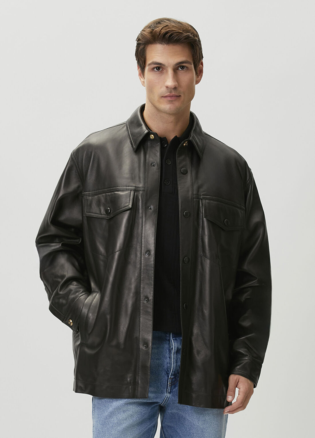 Balmain Siyah Deri Gömlek