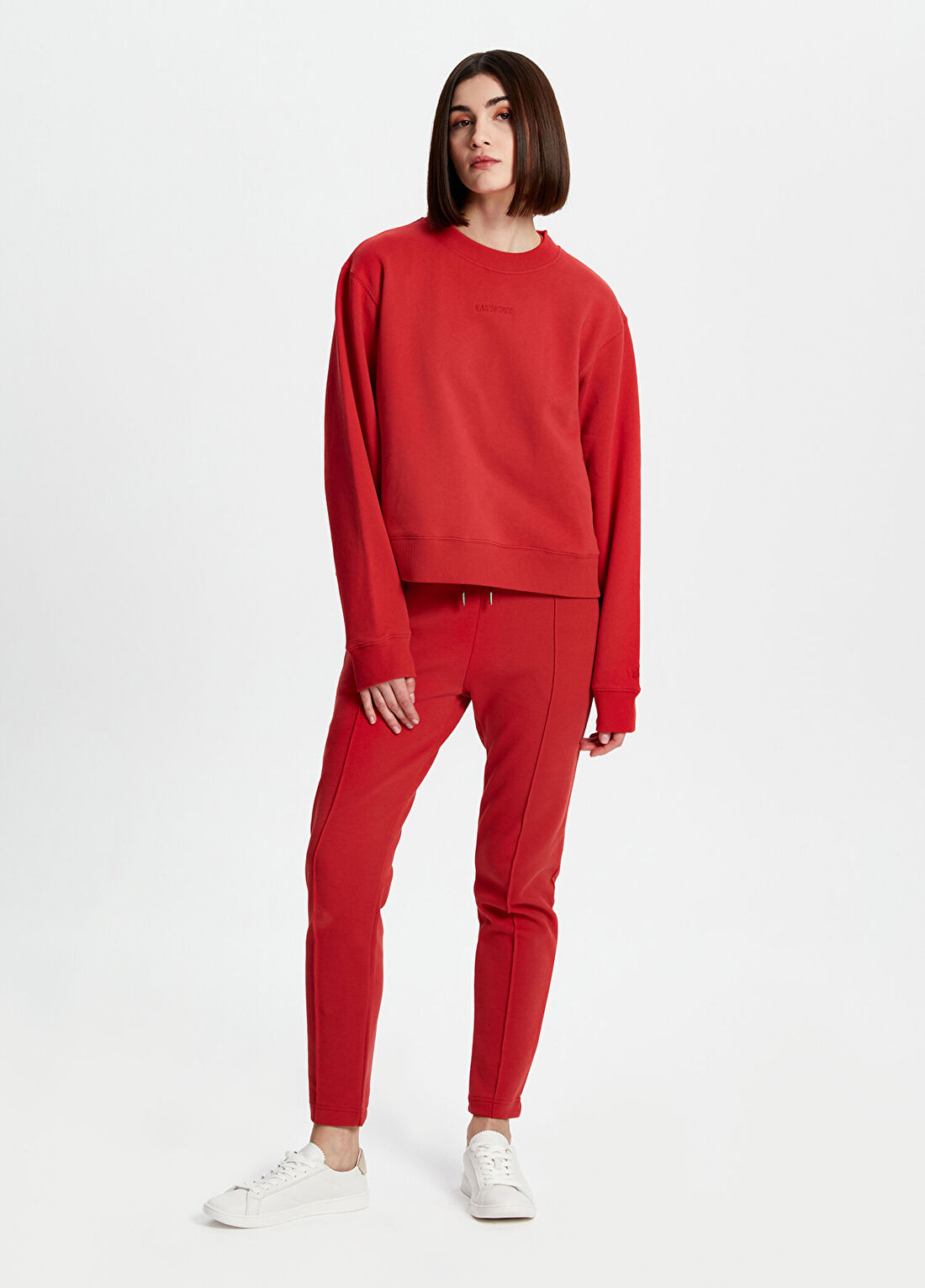 Bassigue Kırmızı Klasik Bisiklet Yaka Kadın Sweatshirt görsel 2