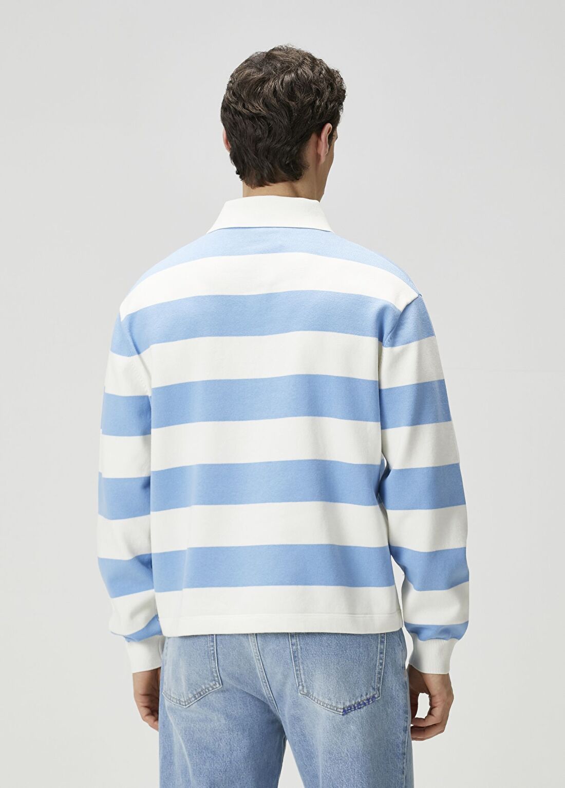 Axel Arigato Rey Açık Mavi Polo Yaka Yün Sweatshirt görsel 4