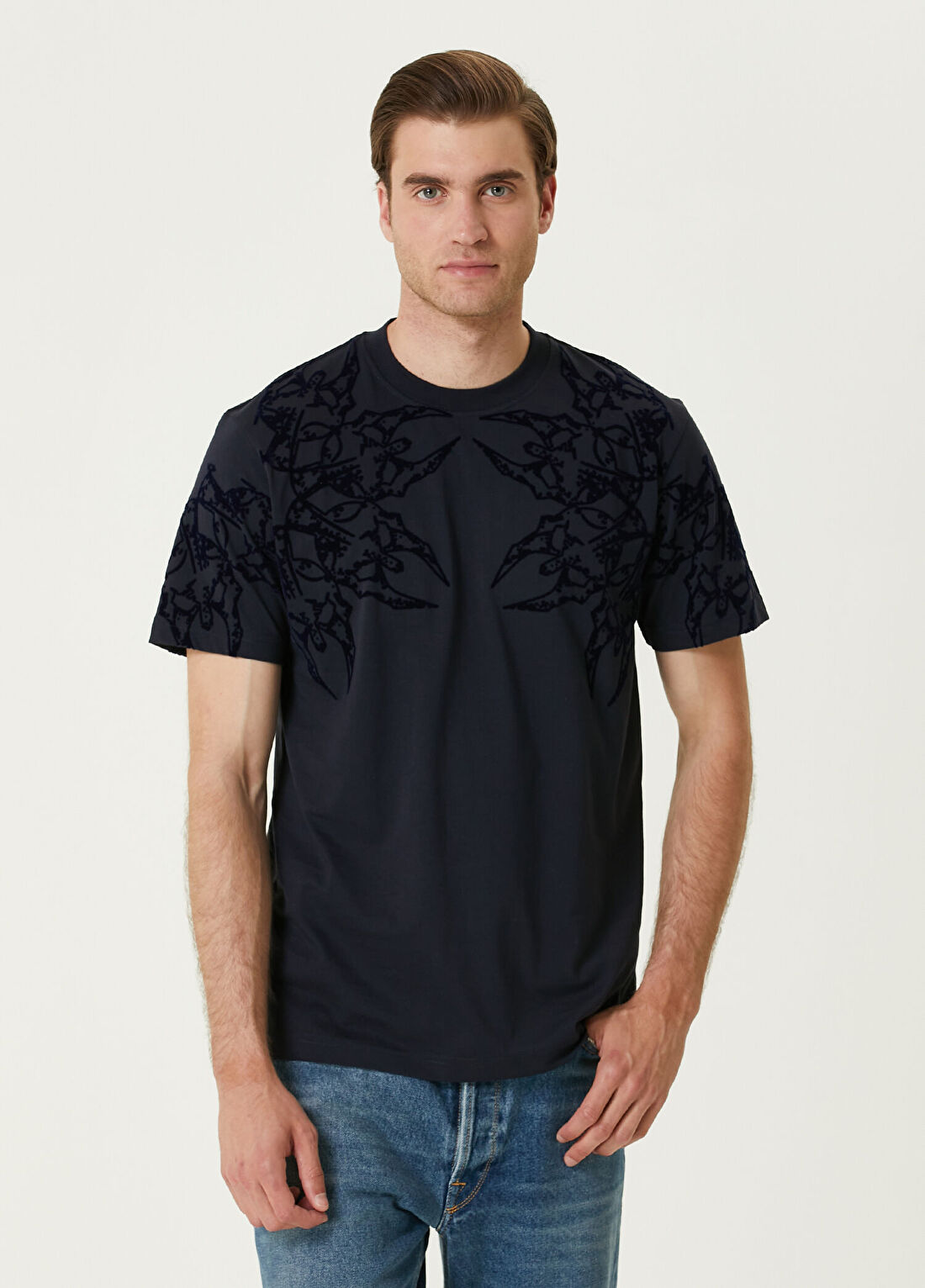Bernotti Lacivert Omuzu Baskılı T-shirt
