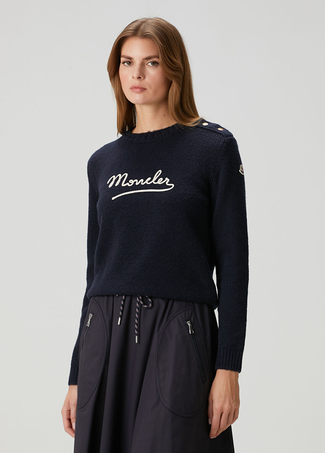 Moncler Lacivert Logo Nakışlı Triko