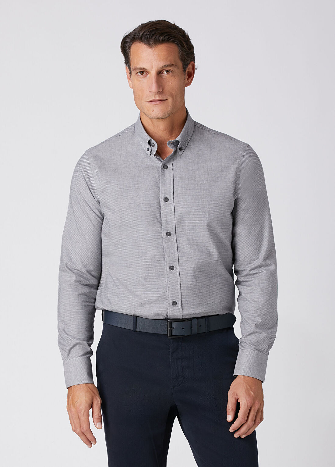 Beymen Collection Comfort Fit Gri Düğmeli Yaka Spor Gömlek görsel 3