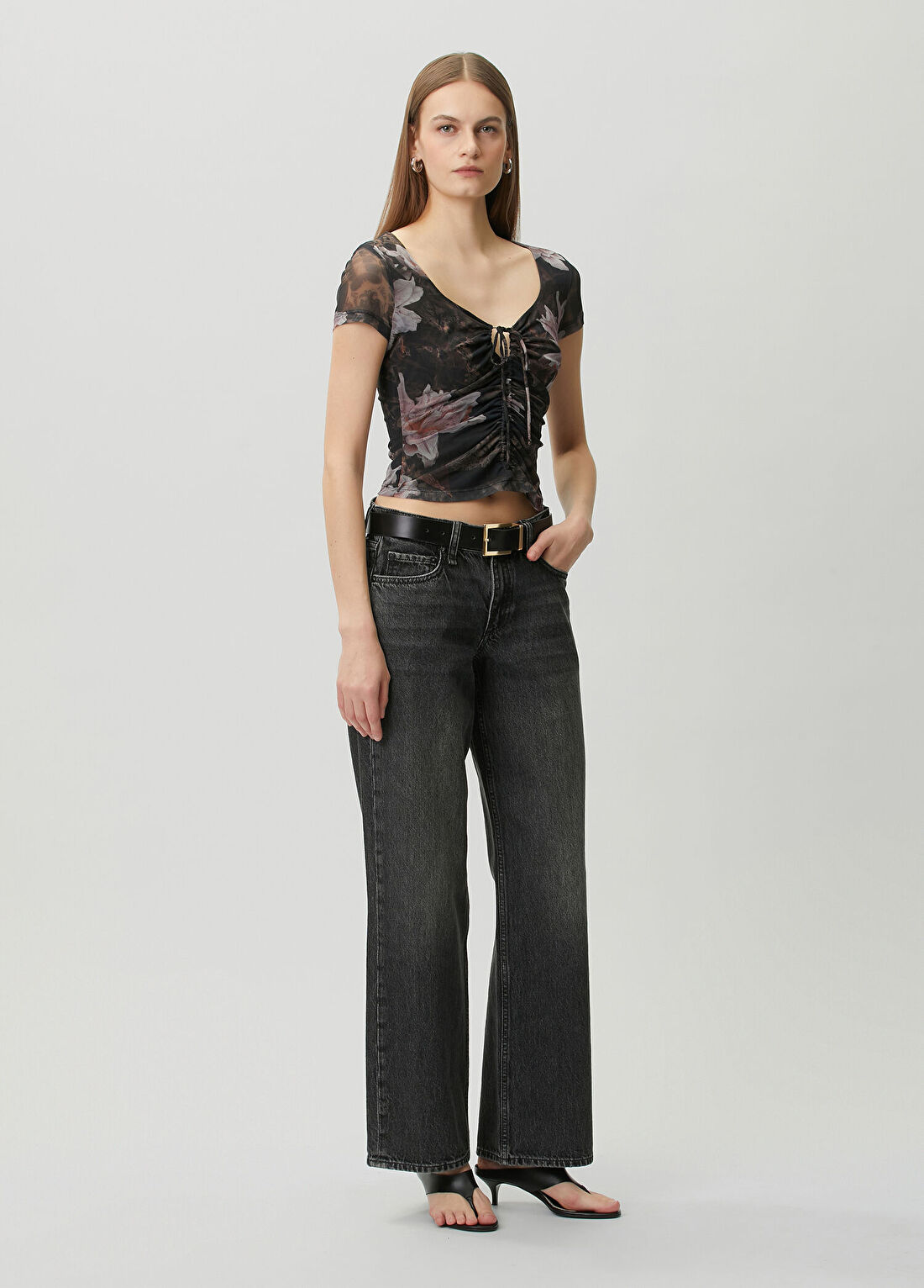 AllSaints Gabby Siyah Çiçekli Tül Bluz görsel 2