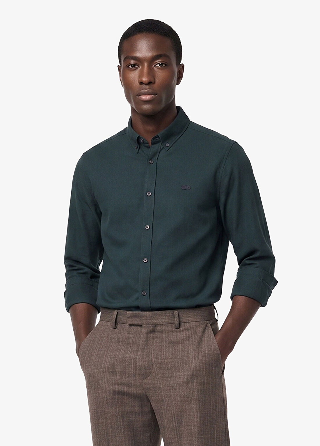 Lacoste Koyu Yeşil Regular Fit Düğmeli Yaka Erkek Gömlek görsel 2