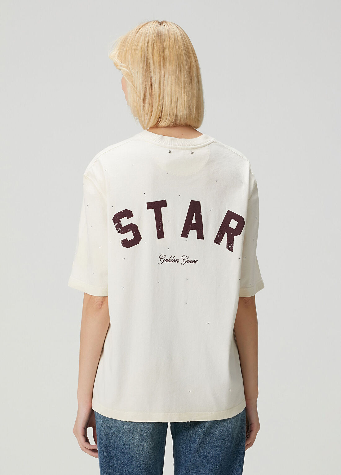 Golden Goose Krem Logo Baskılı T-shirt görsel 4