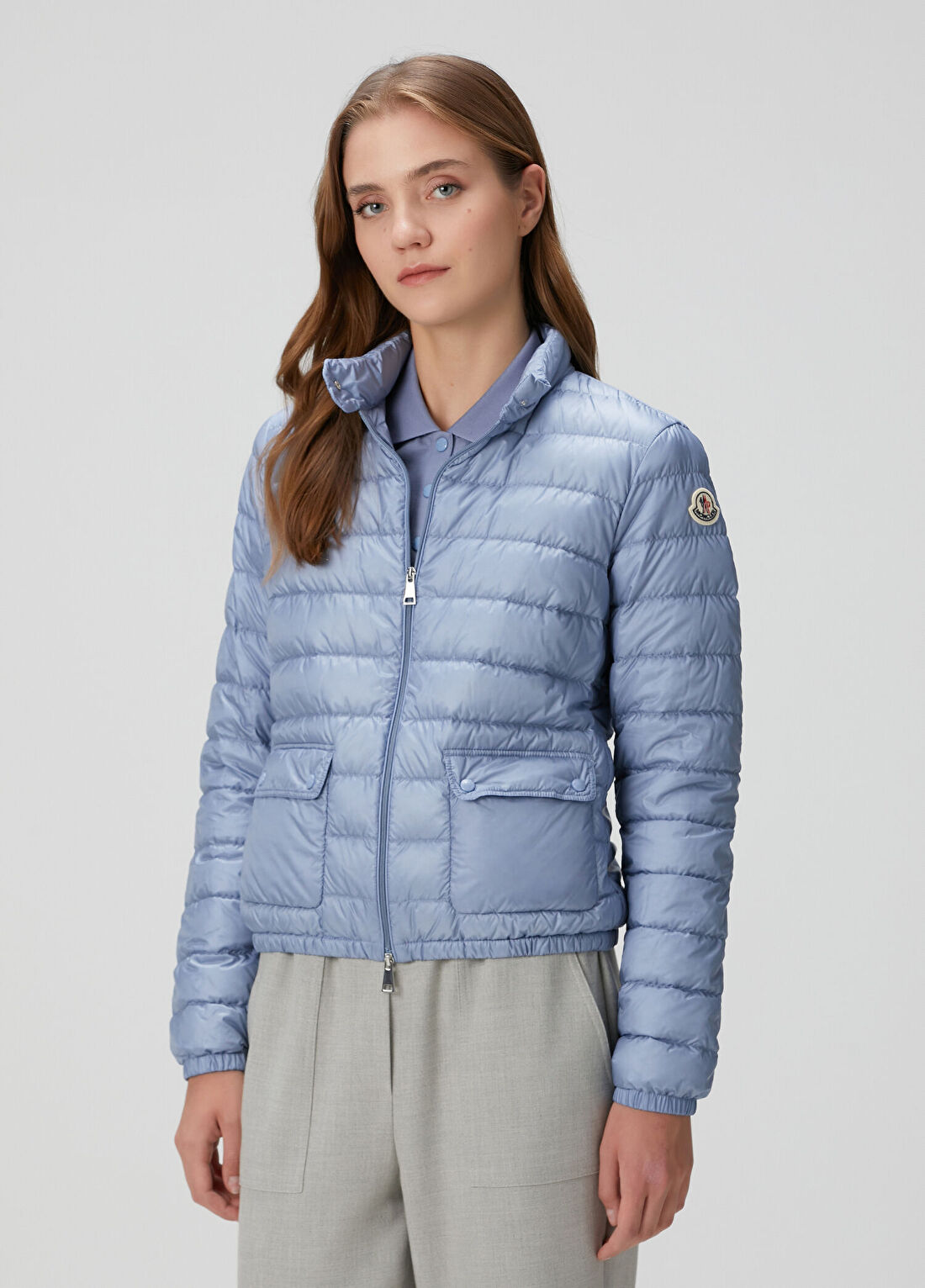 Moncler Lans Mavi Crop Puffer Mont görsel 3