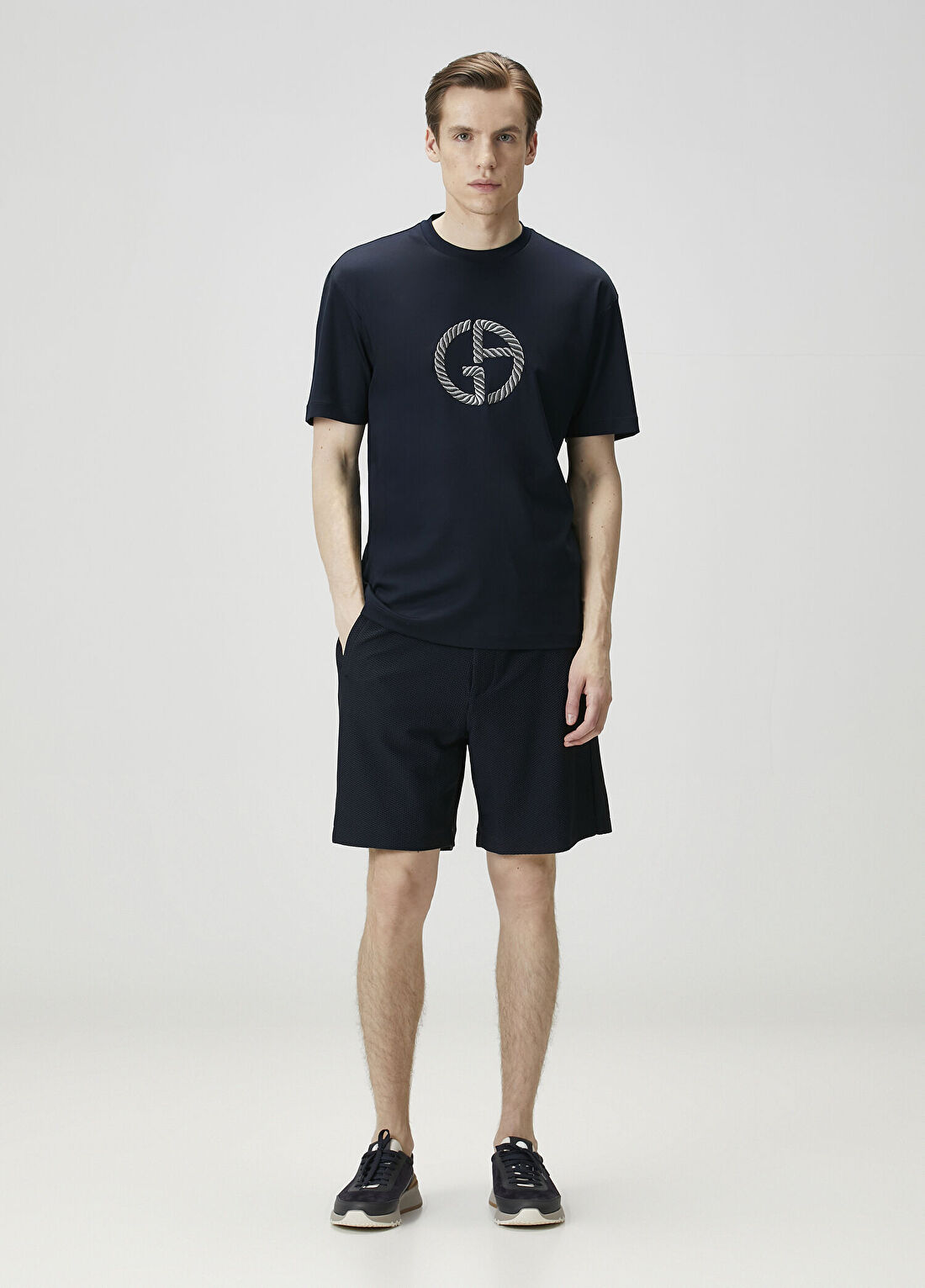 Giorgio Armani Lacivert Logo Nakışlı T-shirt görsel 2