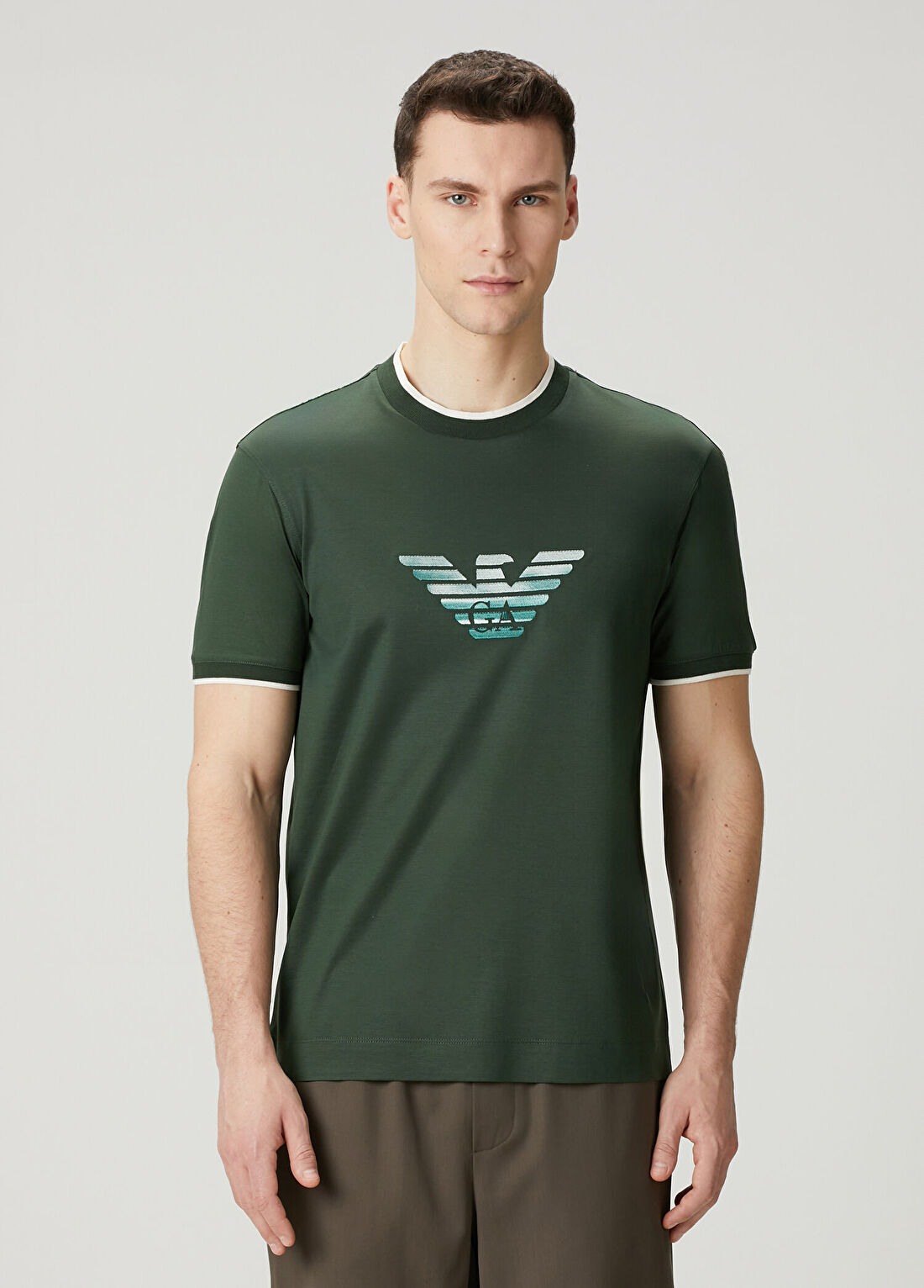 Emporio Armani Koyu Yeşil Logo Nakışlı T-shirt