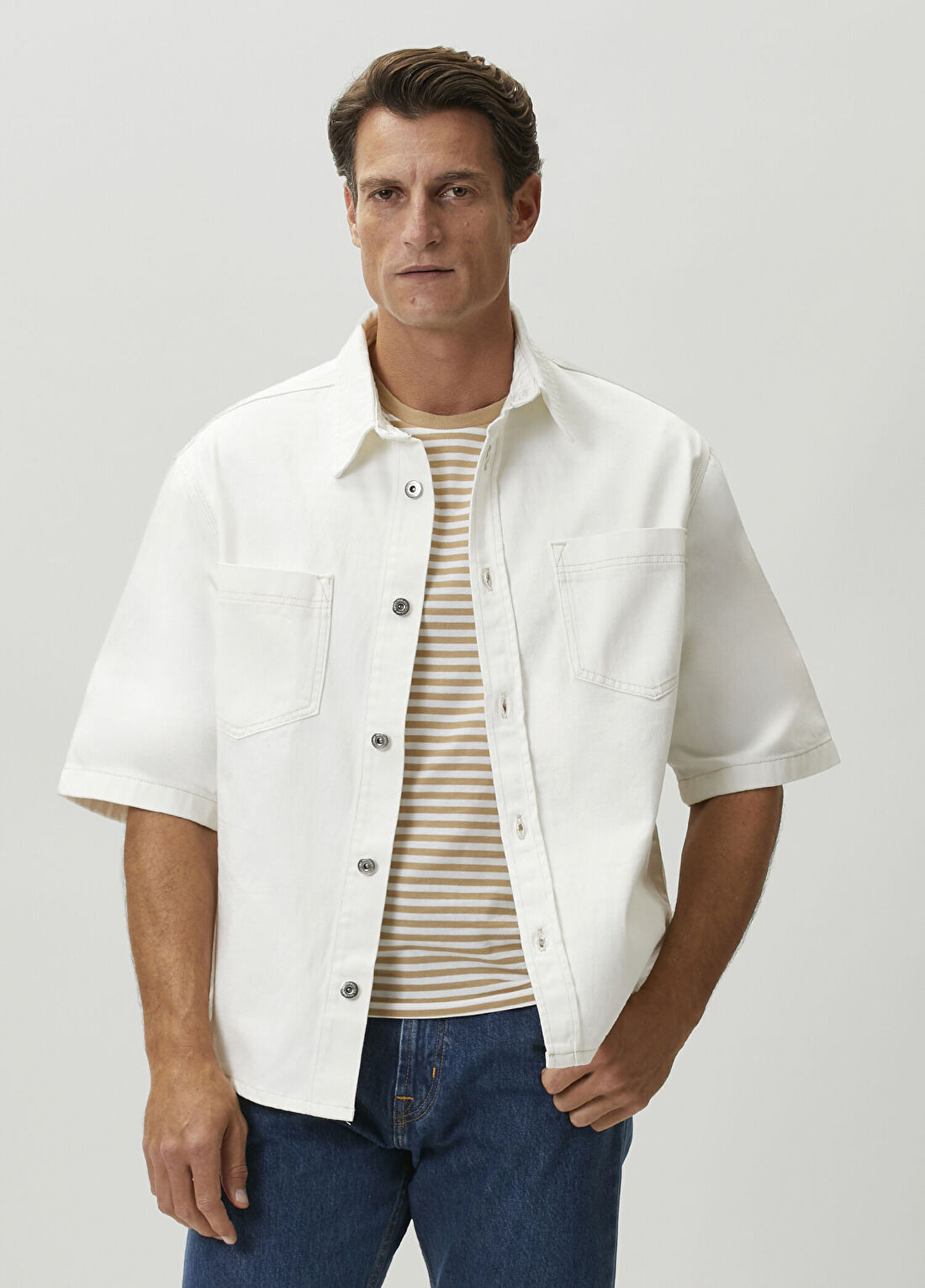 7 For All Mankind Beyaz Kısa Kollu Denim Gömlek